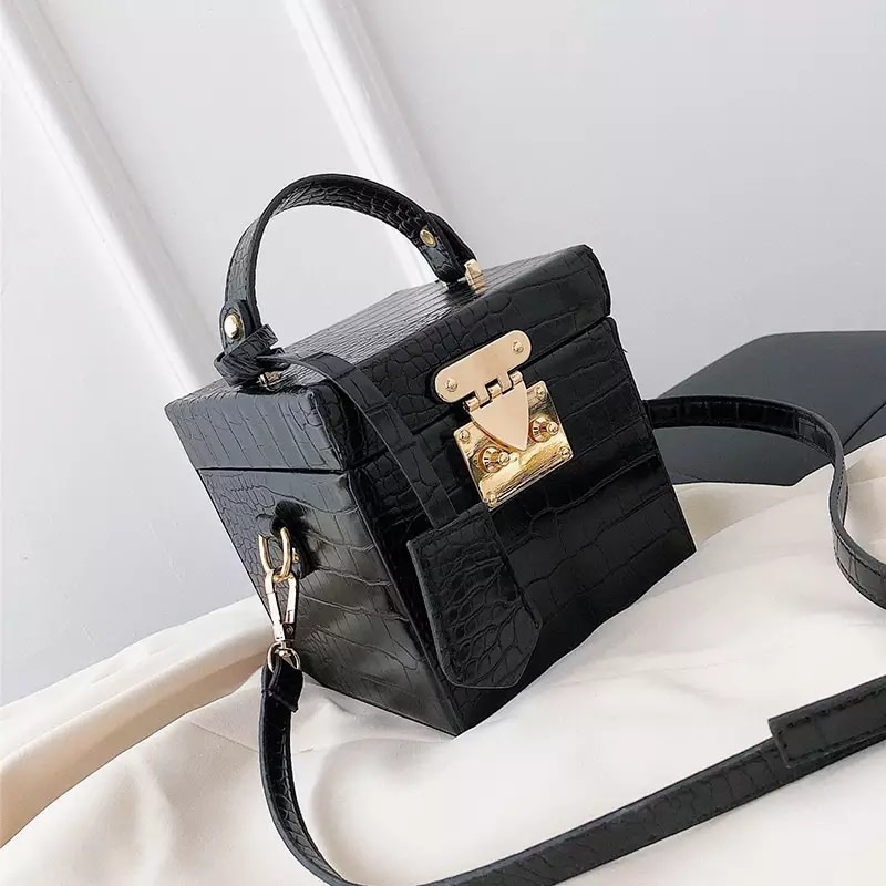Box Bag Purse- Black Python Texture